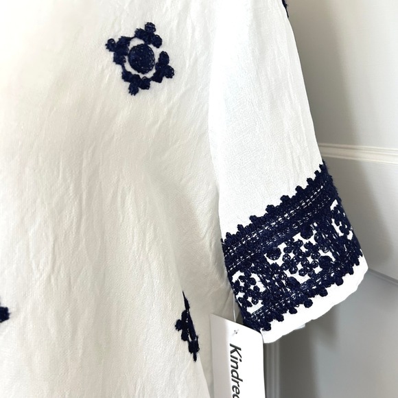 NWT Kindred Embroidered Button Down Shirt Dress White Navy XL New - Picture 10 of 13